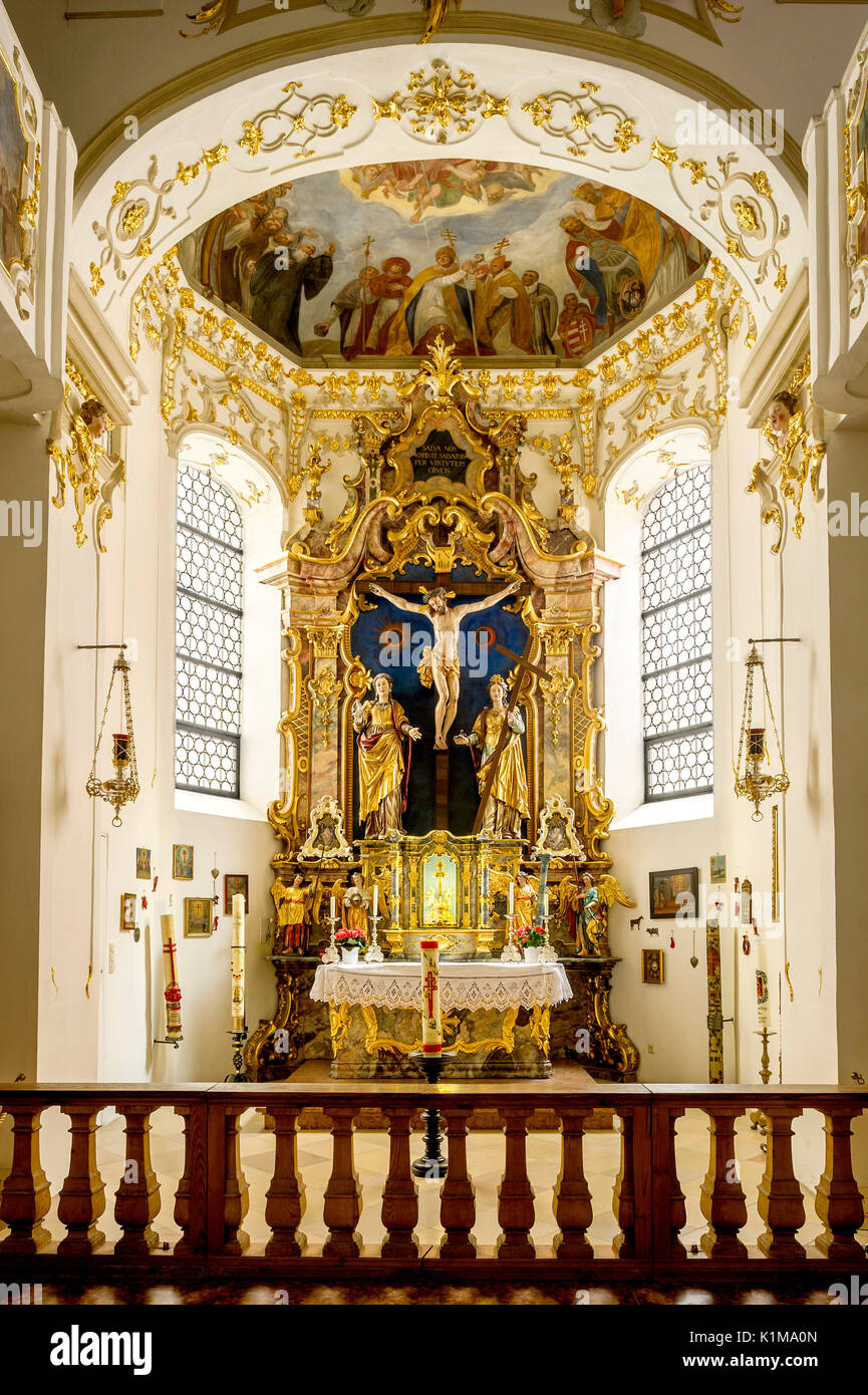 Choir with baroque high altar and Scheyern relic of the cross, St. Cross Chapel, Cloister Scheyern, Benedictine abbey Stock Photo