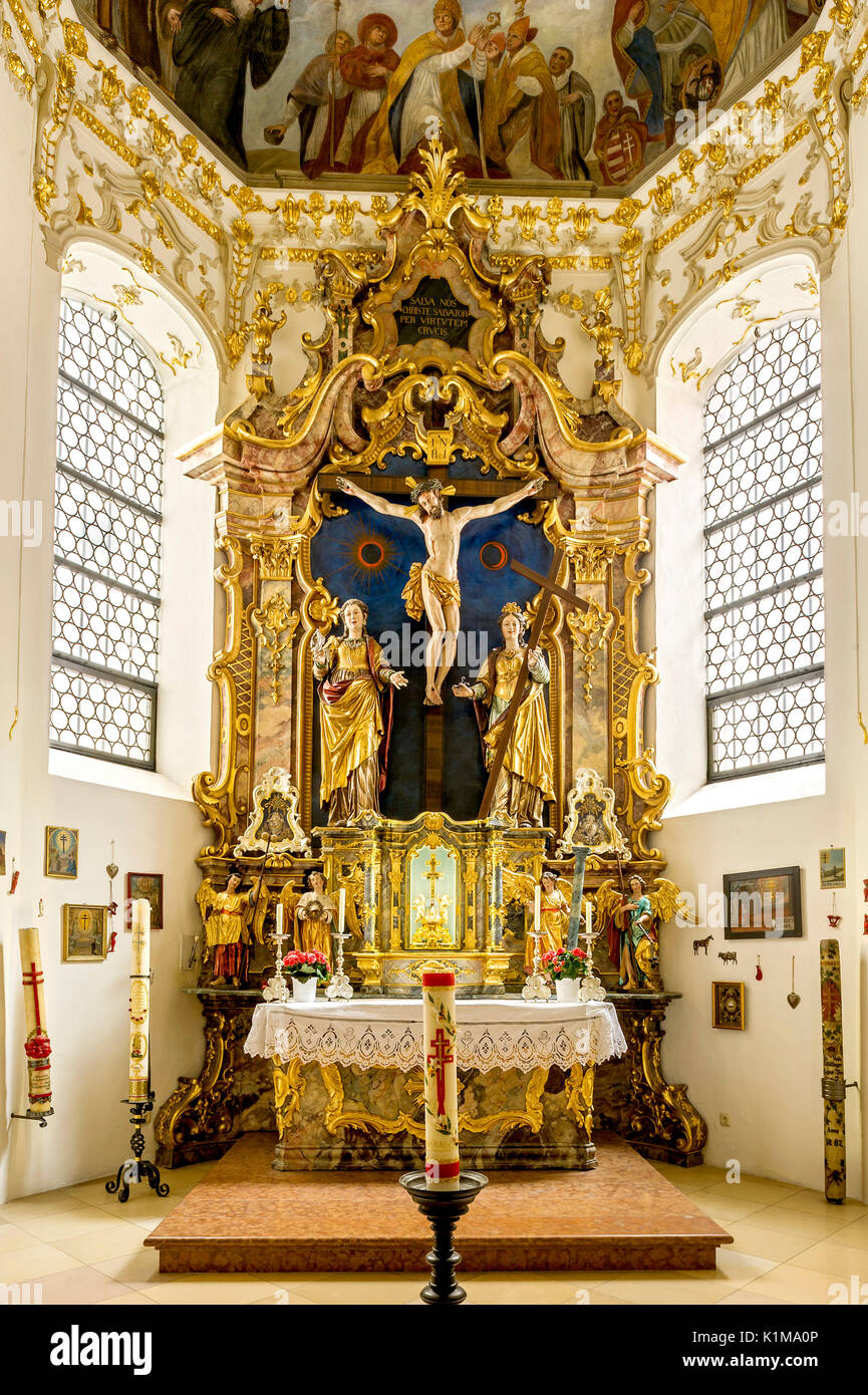 Choir with baroque high altar and Scheyern relic of the cross, St. Cross Chapel, Cloister Scheyern, Benedictine abbey Stock Photo