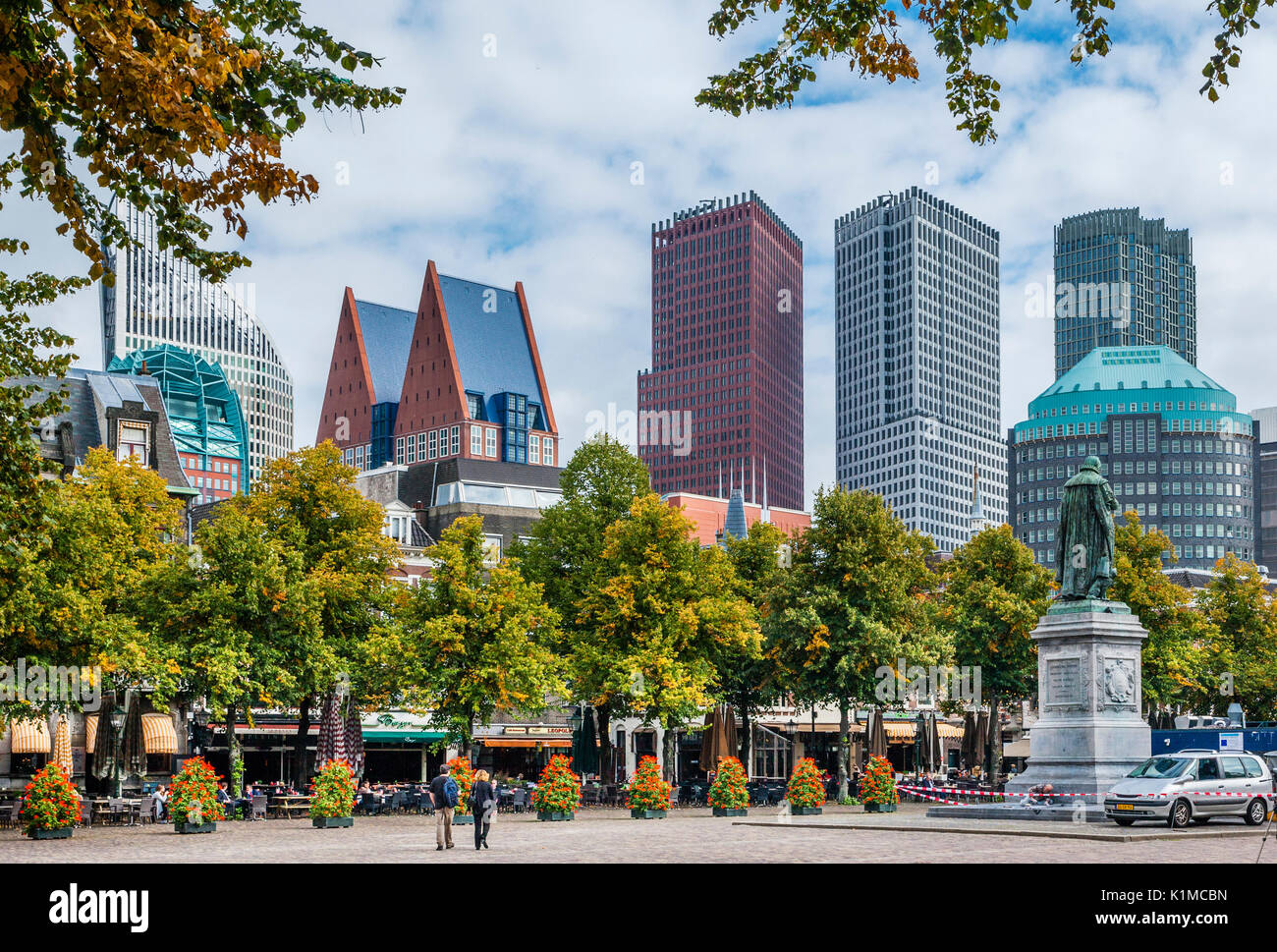 Netherlands, South Holland, The Hague (Den Haag), Het Plein (The Square), modern highrise panorama seen from the Plein Stock Photo
