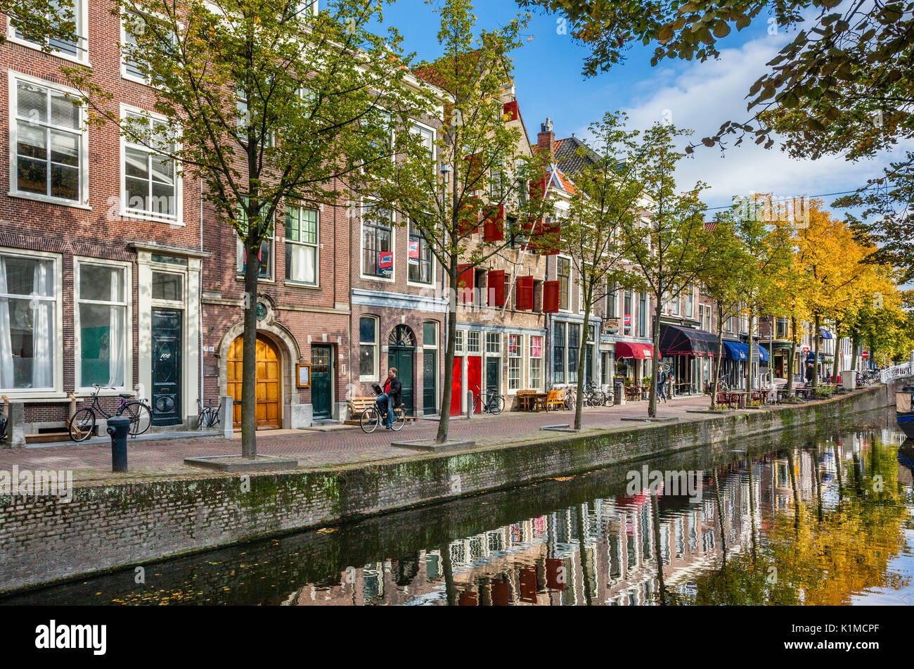 Netherlands, South Holland, Delft, view of Oude Delft (Old Delft) the oldest canal street in Delft Stock Photo