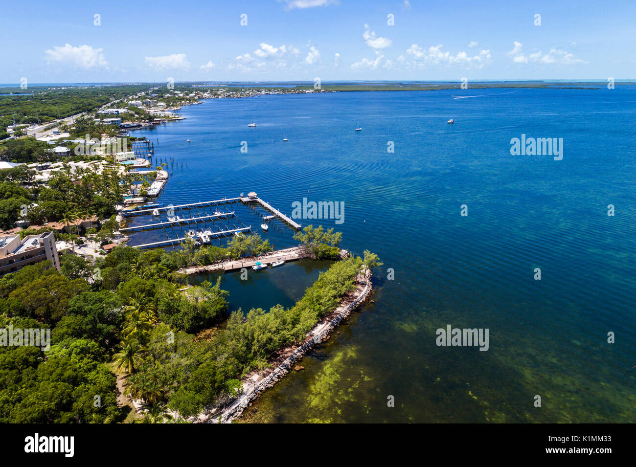 Florida,Florida Keys,Upper,Key Largo,Rowell's Waterfront Park,Blackwater Sound,aerial overhead view,FL17081808D Stock Photo