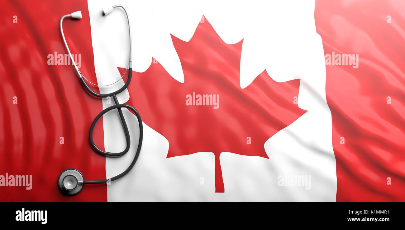 Stethoscope on Canada flag background, 3d illustration Stock Photo Alamy