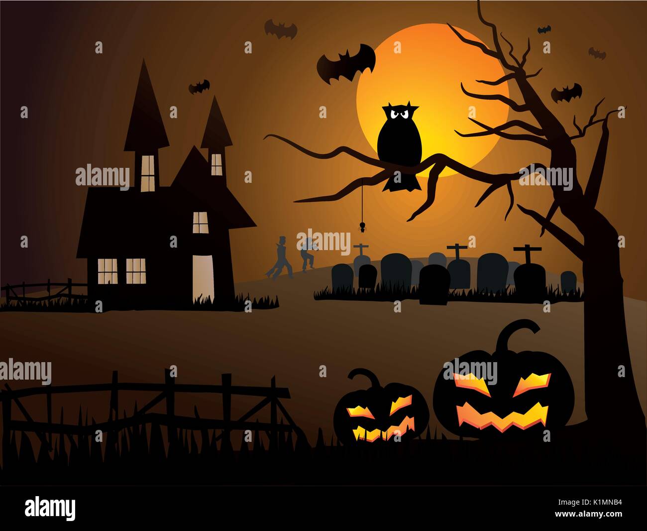 Happy halloween, with Pumpkins and Zombie vector illustration Stock ...