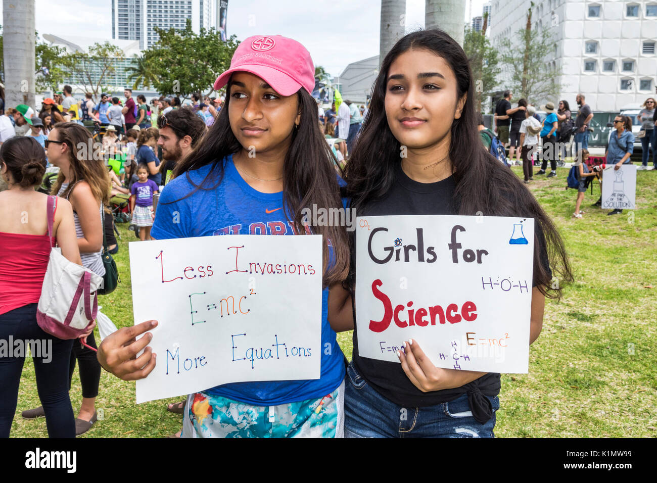 Miami Florida,Museum Park,March for Science,protest,rally,sign,protester,poster,student students pupil Asian teen teens teenager teenagers girl girls, Stock Photo