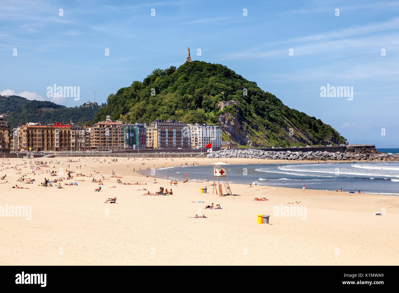 San Sebastian, Spain - June 7, 2017: Zurriola beach in San Sebastian, Donostia. Basque country, Spain Stock Photo