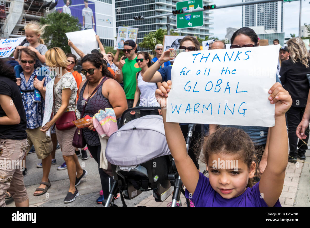 Miami Florida,Museum Park,March for Science,protest,rally,sign,protester,marching,signs,posters,girl girls,female kid kids child children youngster,st Stock Photo