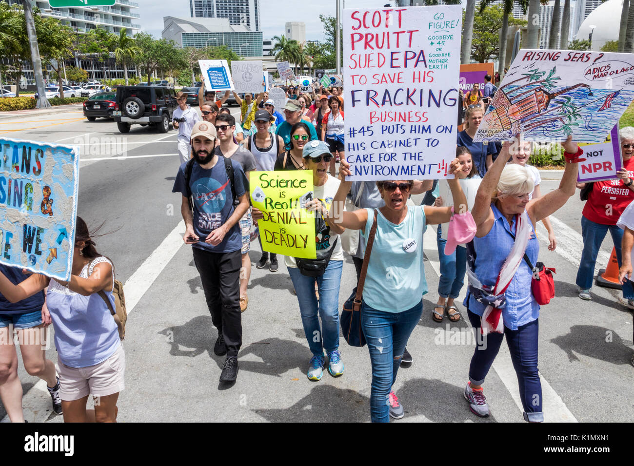 Miami Florida,Museum Park,March for Science,protest,rally,sign,protester,marching,signs,posters,FL170430165 Stock Photo
