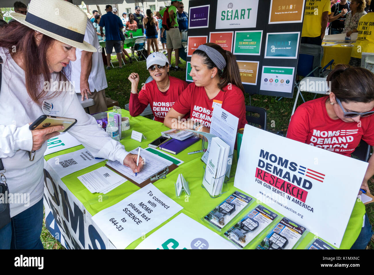 Miami Florida,Downtown,Government Center,March for Science,protest,rally,science expo,booth,stall,Moms Demand Research,FL170430170 Stock Photo