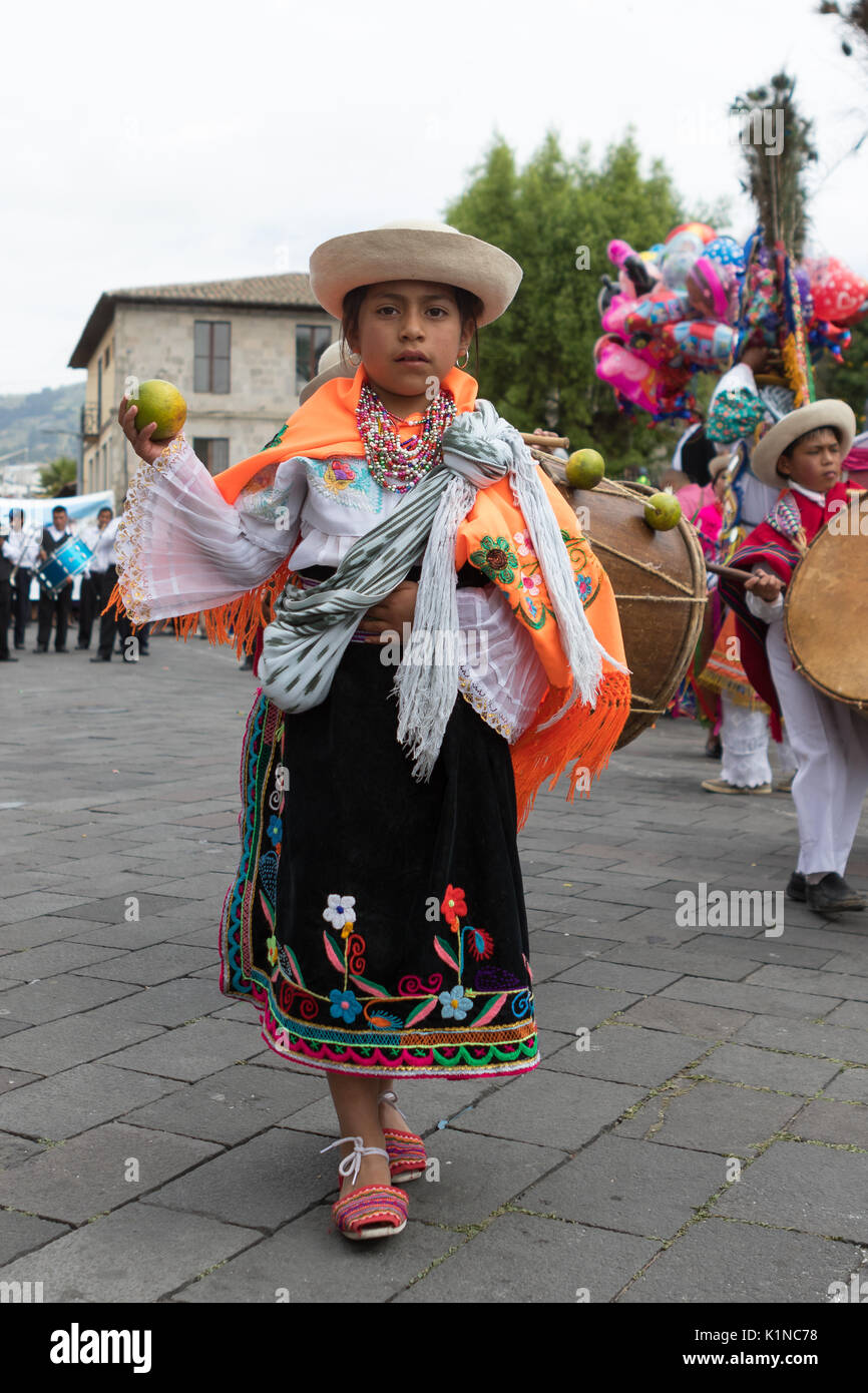 indigenous girl at Corpus Christi parade Ecuador Stock Photo