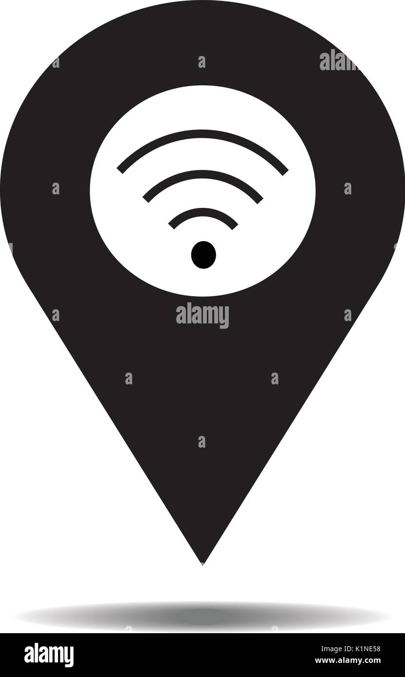 Location black icon vector with wifi or wireless icon. Pin sign ...