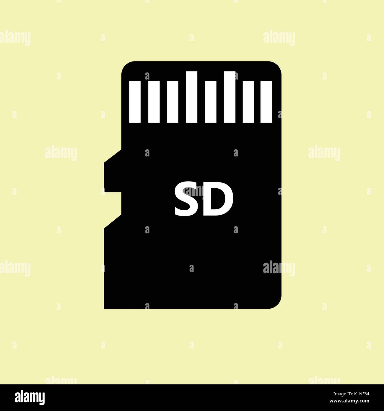 Vector Icon micro SD card isolated on green background. Black ...