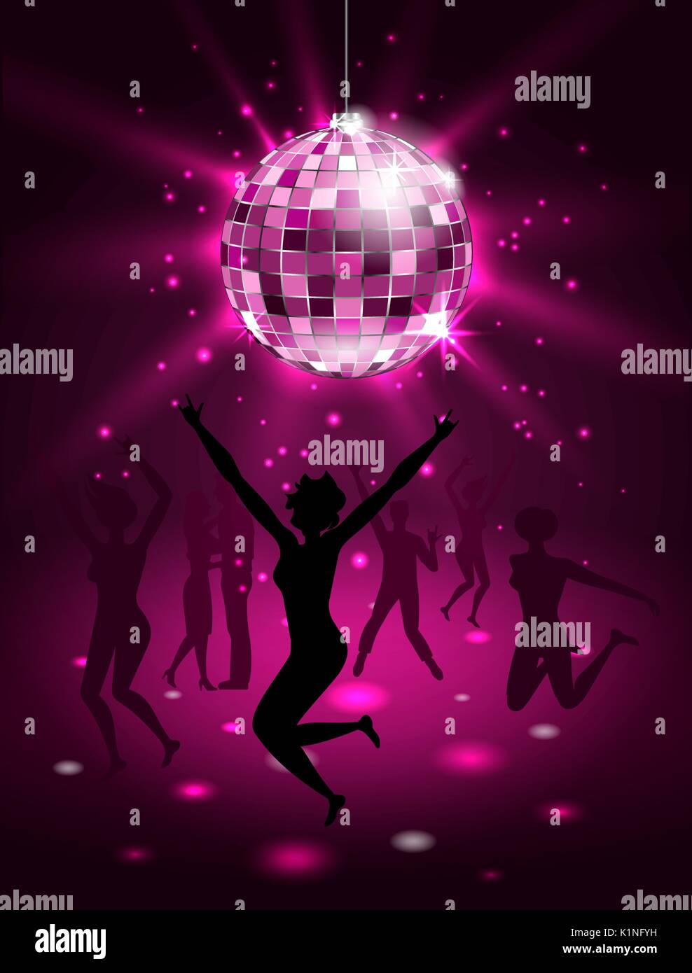 Silhouette People Dancing in Night-club, Disco Ball, Glitter Party  Background Stock Vector Image & Art - Alamy