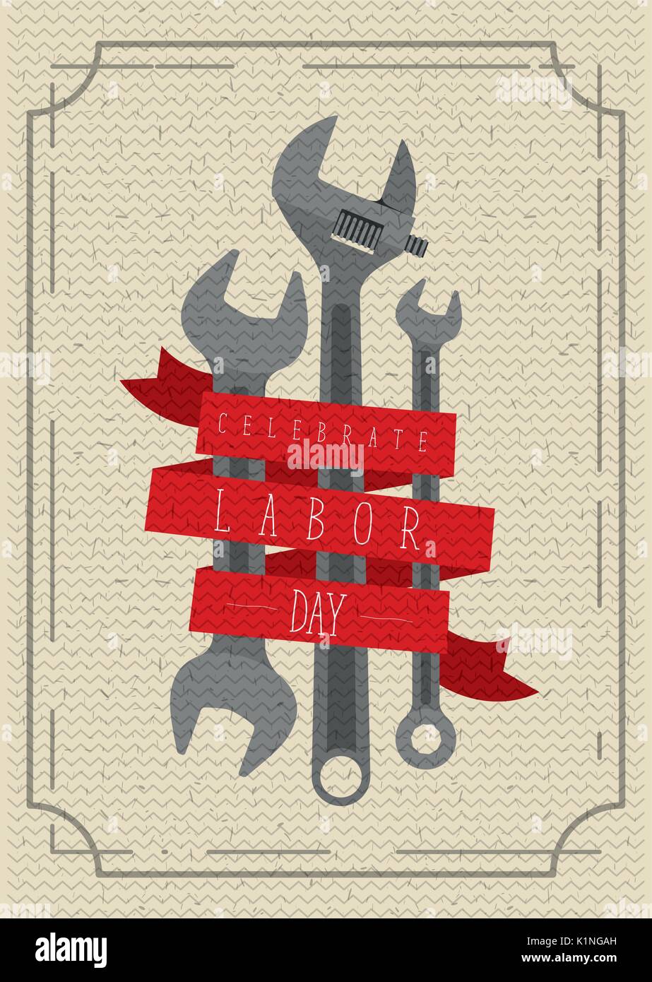 Colorful Poster With Border Vintage Of Celebrate Labor Day With