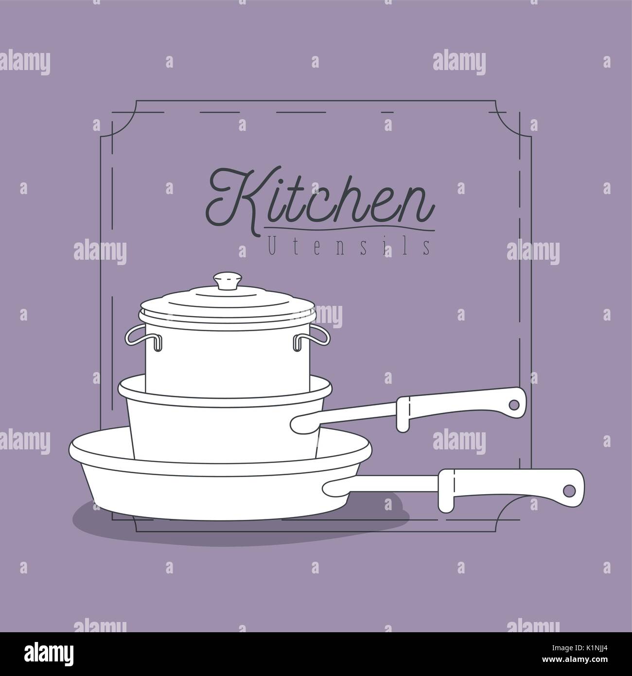 color lilac background with decorative frame vintage and set silhouette