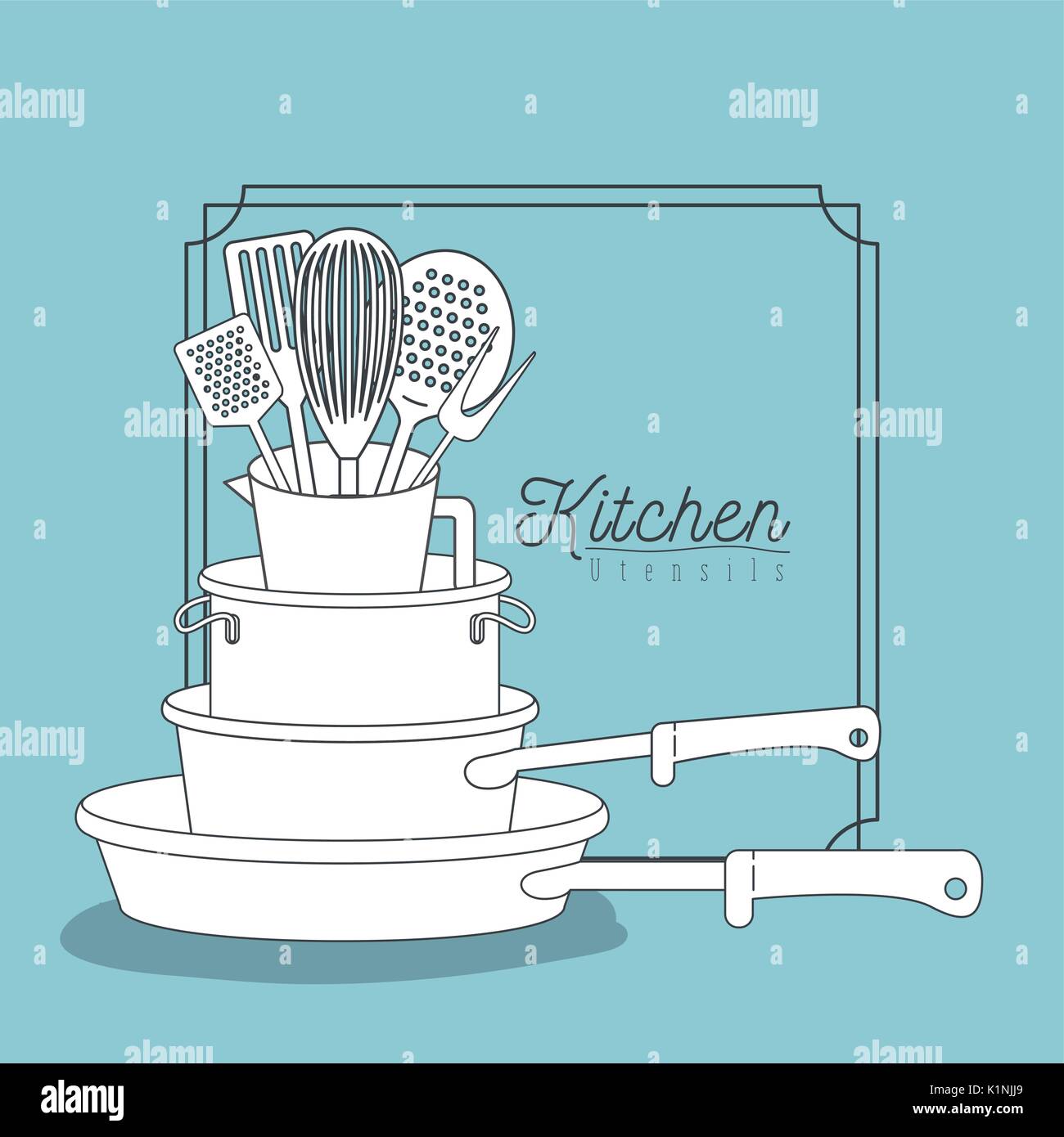 color blue background with decorative frame vintage and set silhouette