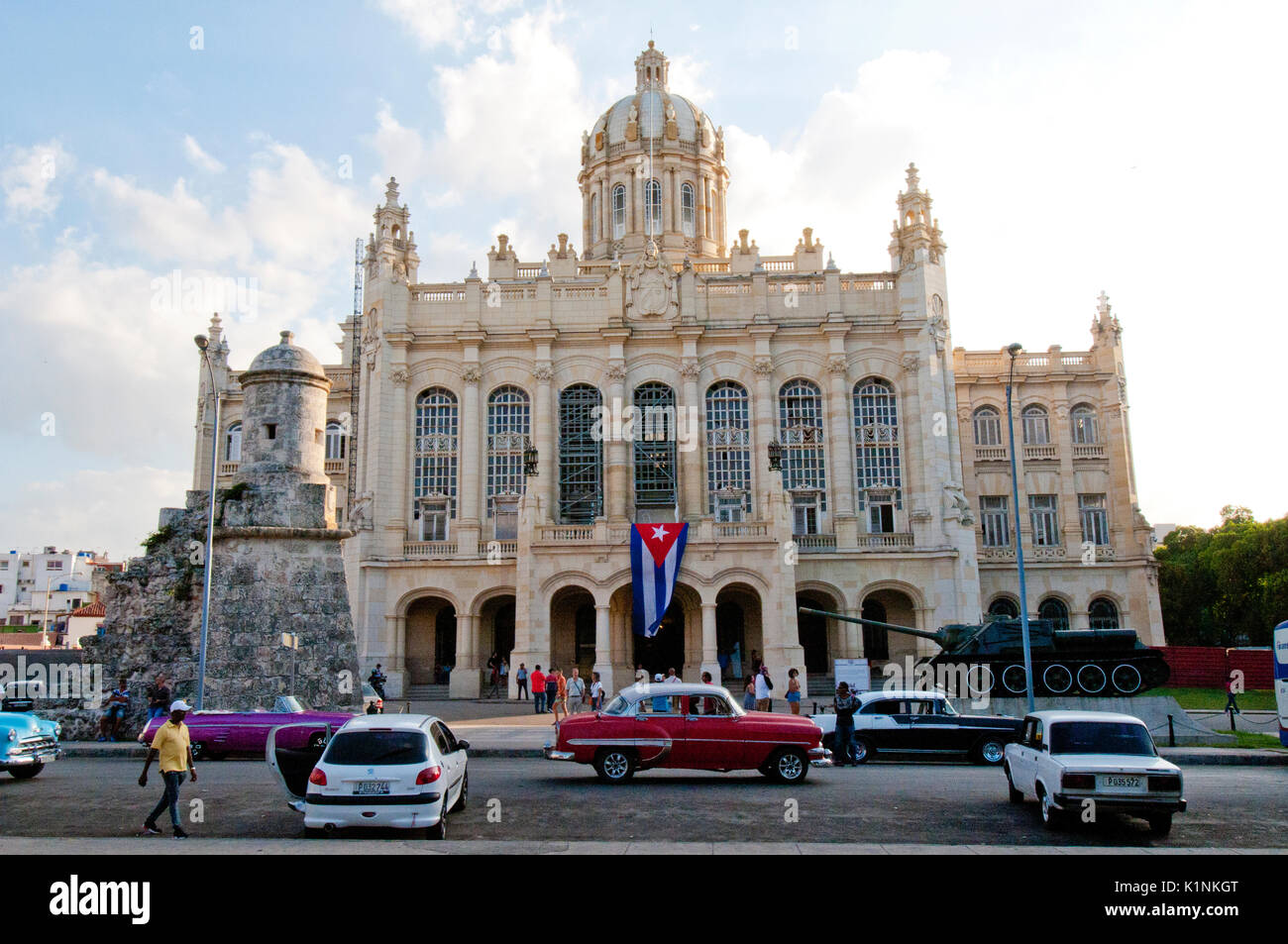 Classic 1950's American cars in front of the Presidential Palace in Havana Cuba Stock Photo