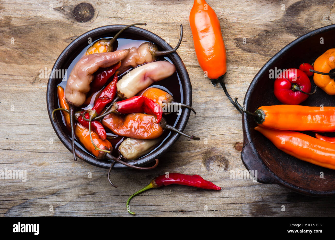 Traditional Latin American escabeche fermented chili pepper. Spicy