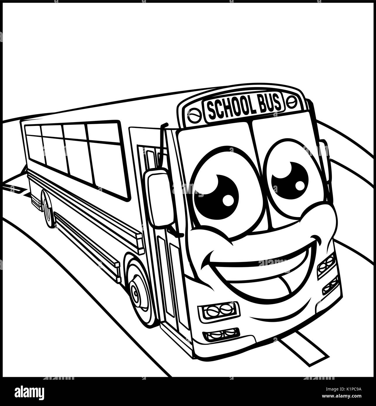 School Bus Cartoon Character Mascot Scene Stock Vector Art