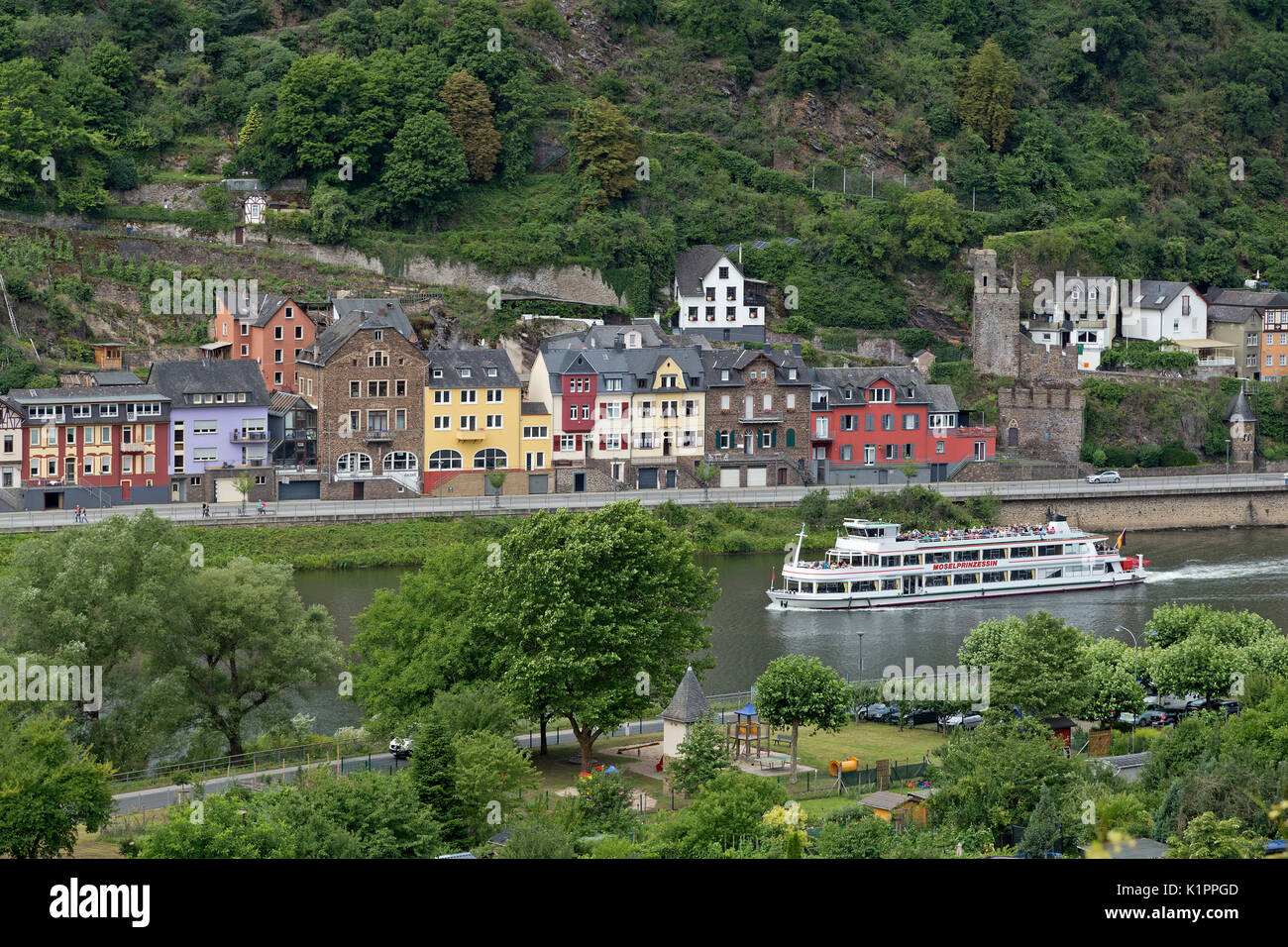 excursion boat, Cochem, Moselle, Rhineland-Palatinate, Germany Stock Photo