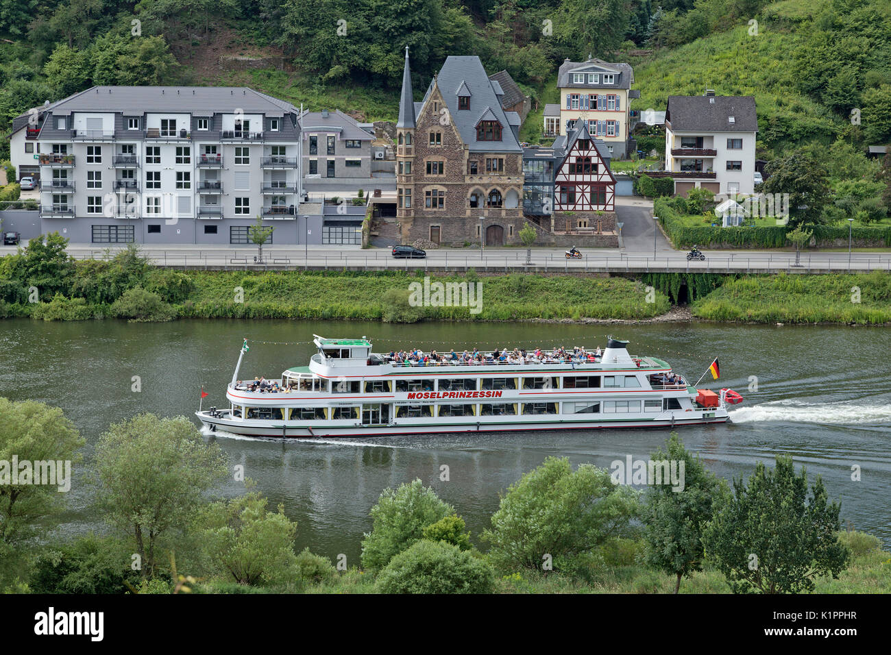 excursion boat, Cochem, Moselle, Rhineland-Palatinate, Germany Stock Photo