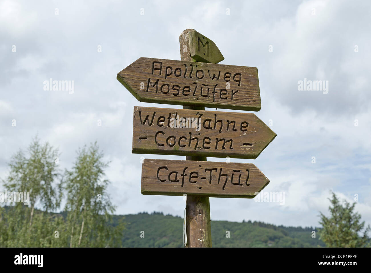 signpost, Cochem, Moselle, Rhineland-Palatinate, Germany Stock Photo
