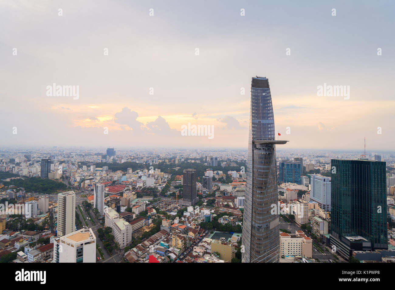 Panoramic view of Ho Chi Minh city (or Saigon) in sunset, Vietnam. Saigon is the biggest city and economic center in Vietnam with population around 10 Stock Photo