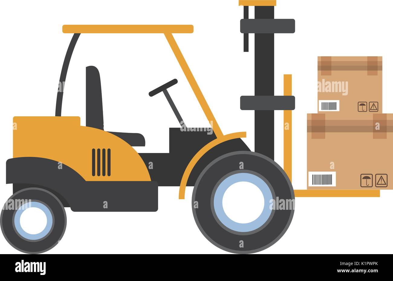 forklift loaded with cardboard boxes logistics and delivery vector ...