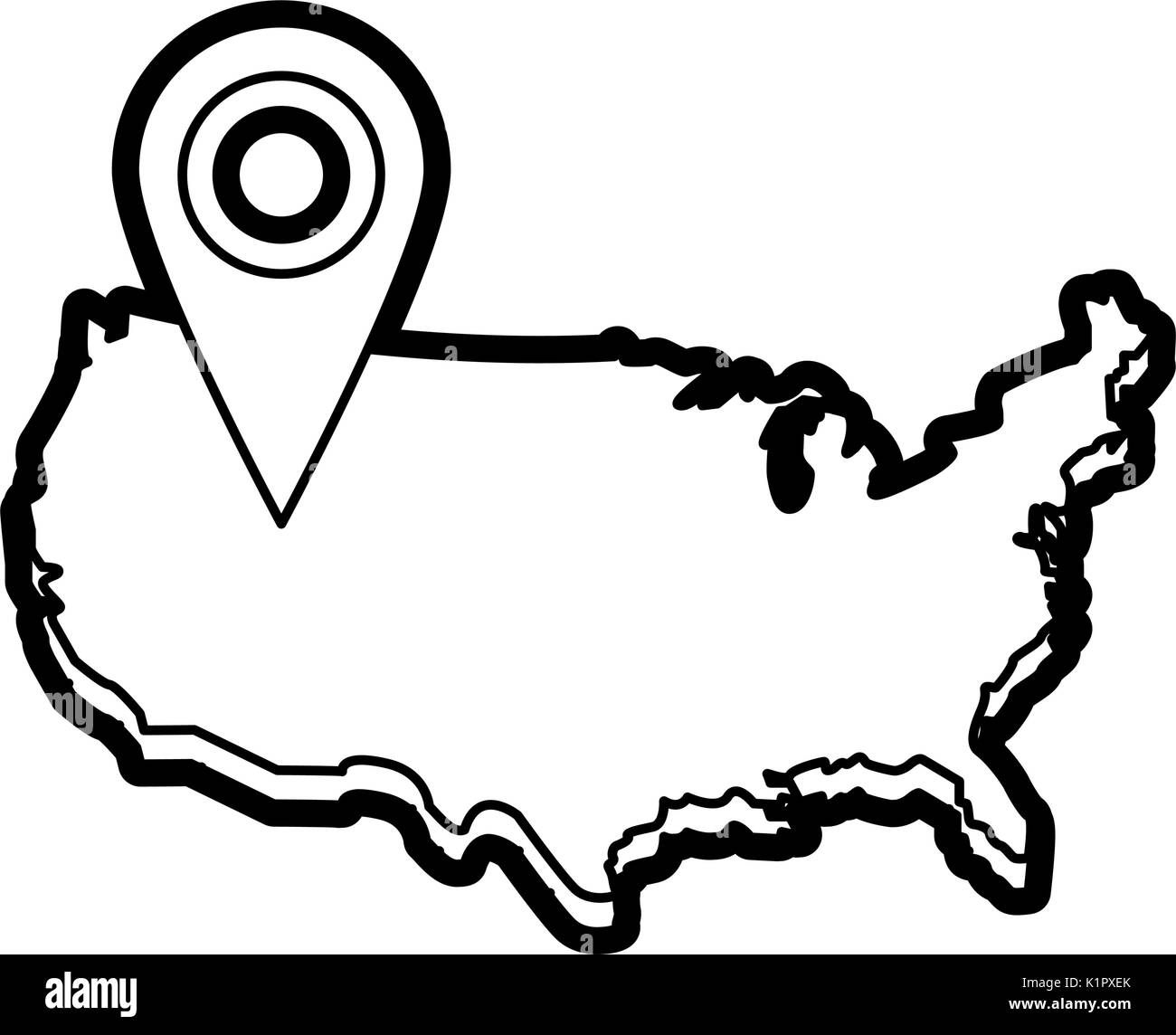 Flat line uncolored USA map over white background vector illustration ...