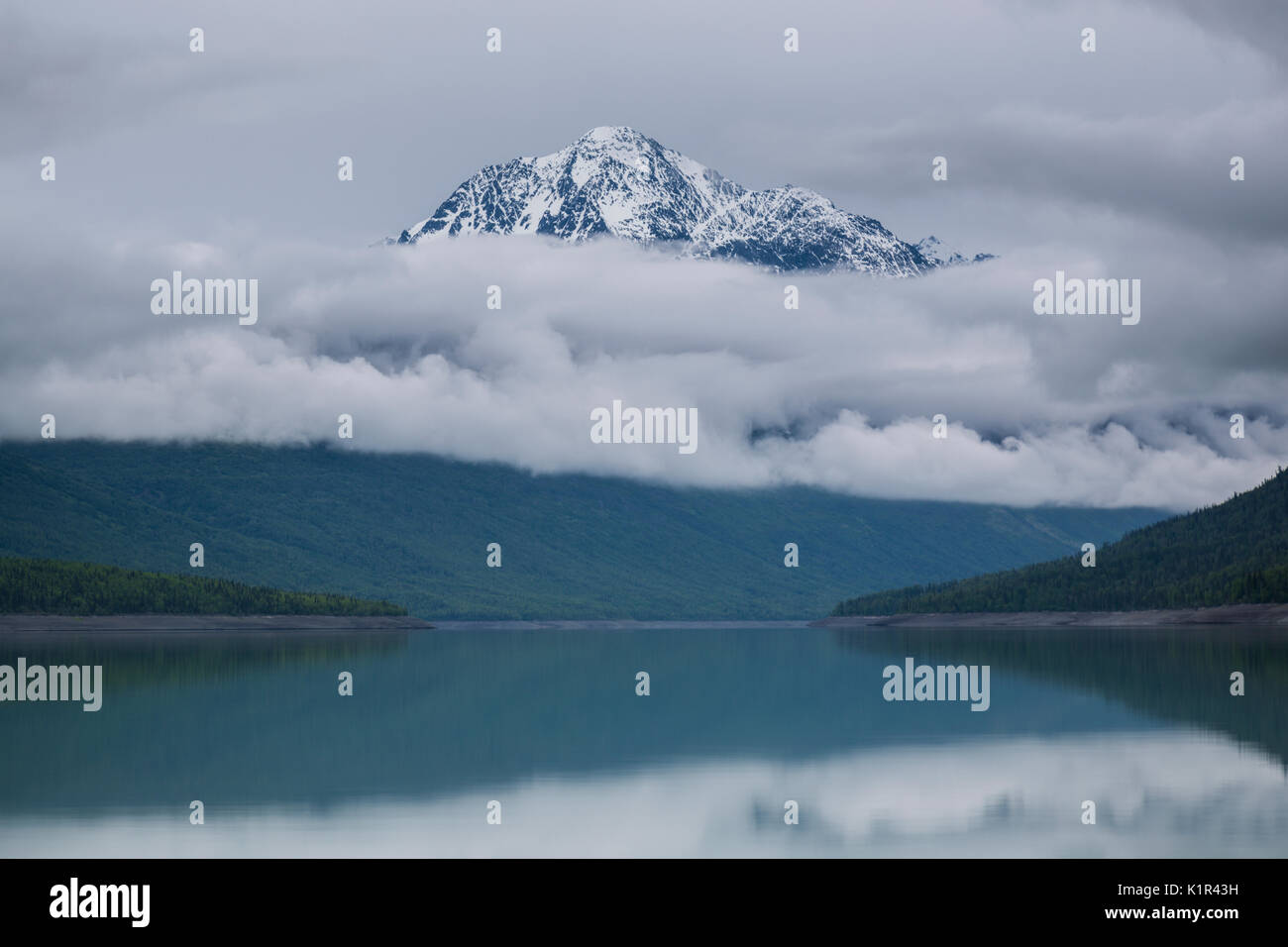 Eklutna lake, Bold Peak, Chugach State Park, Chugach Mountains, Anchorage, Alaska, USA Stock