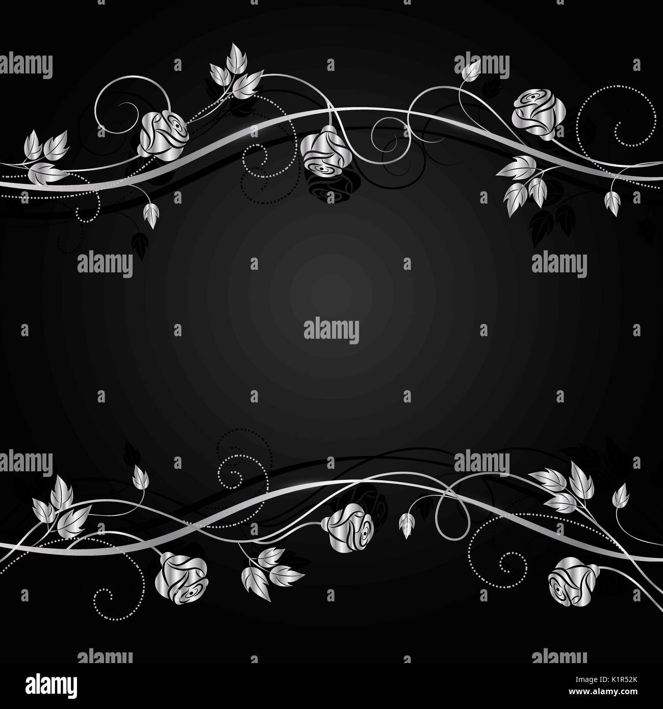 Silver flowers with shadow on dark background. Stock Vector