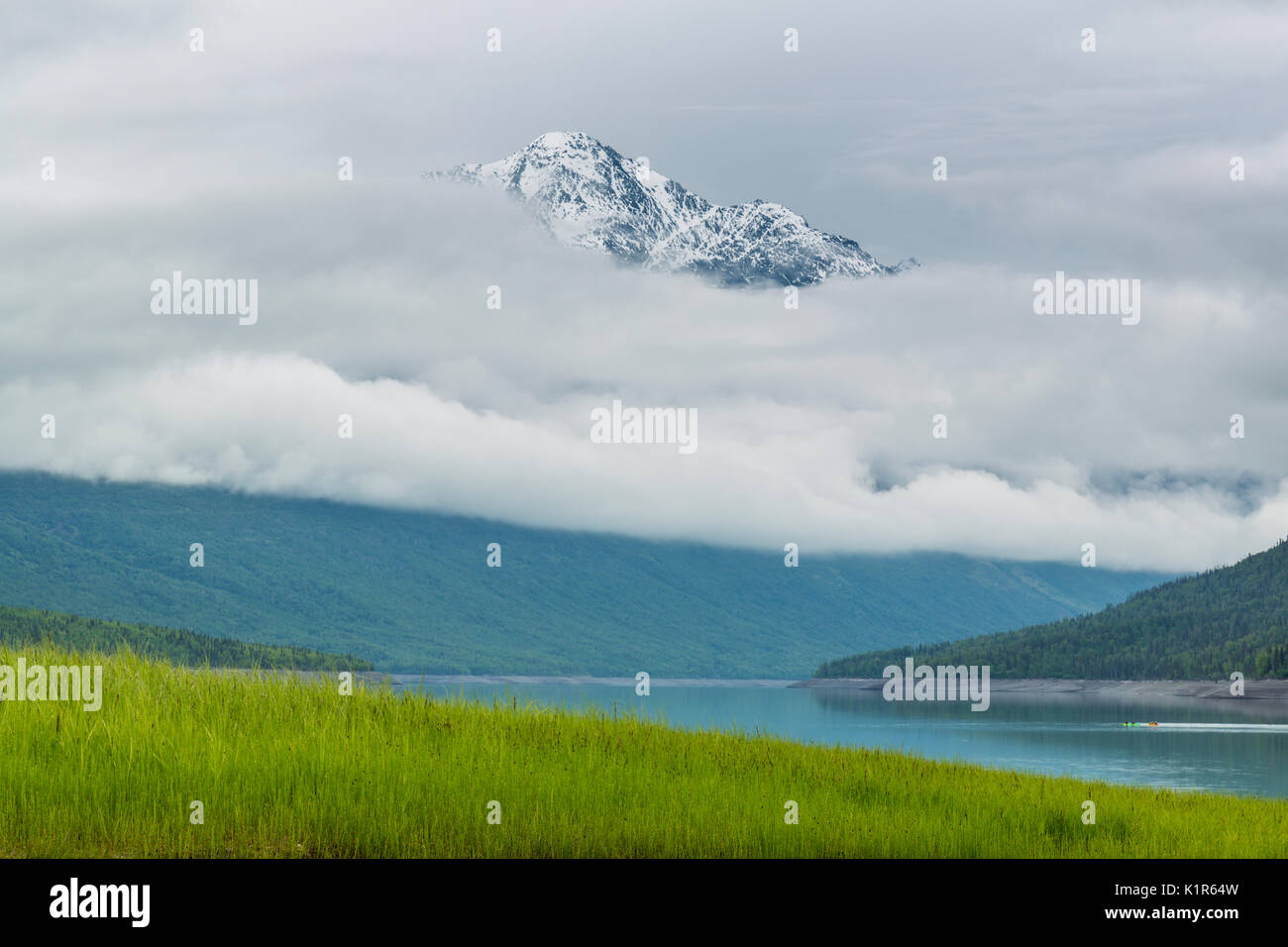 Eklutna lake, Bold Peak, Chugach State Park, Chugach Mountains, Anchorage, Alaska, USA Stock