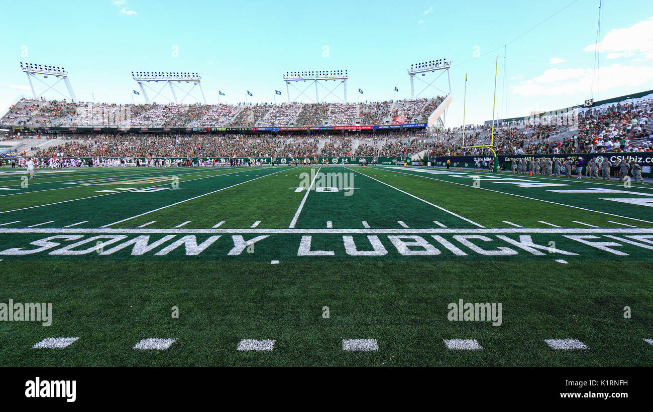 August 26, 2017: The new field at Colorado State Stadium in Fort Collins, CO is named after former head coach, Sonny Lubick. Stock Photo