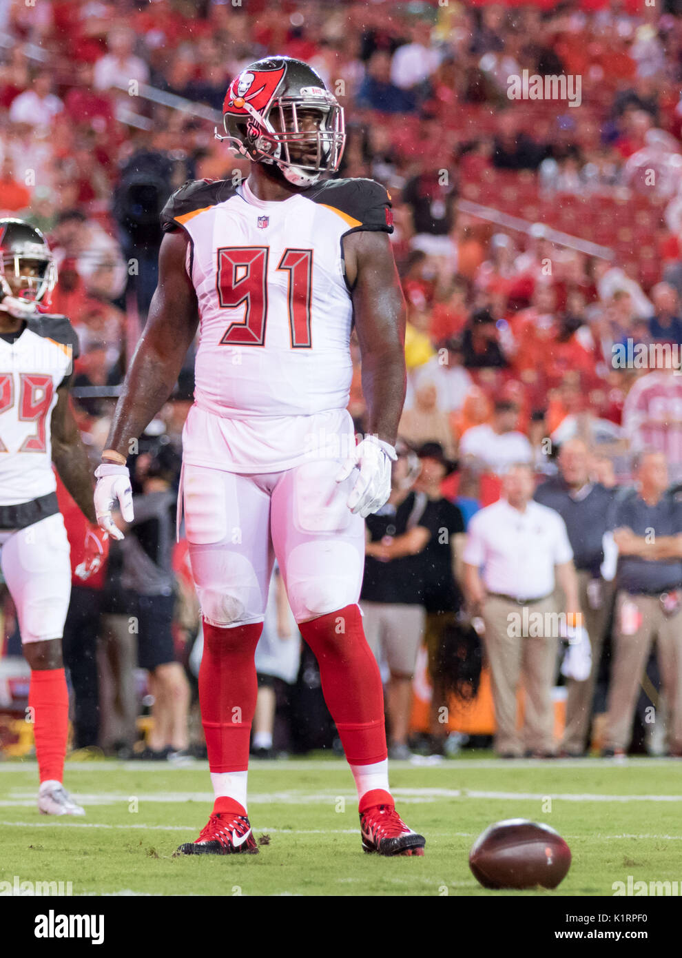 August 26, 2017 - Tampa Bay Buccaneers defensive end Robert Ayers (91) in the game between the Cleveland Browns and the Tampa Bay Buccaneers at Raymond James Stadium in Tampa, Florida. Del Mecum/CSM Stock Photo