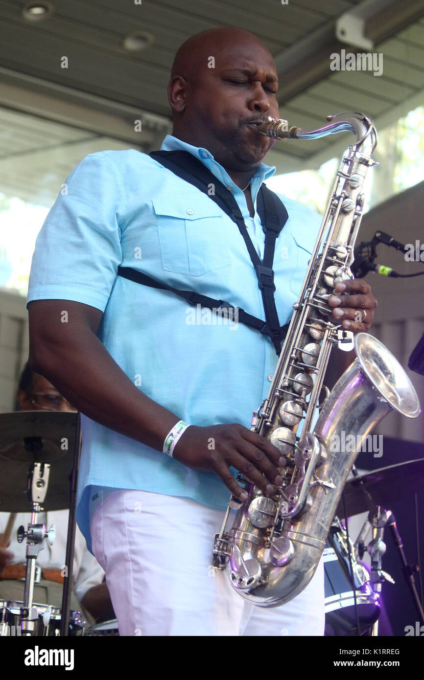 New York, New York, USA. 26th Aug, 2017. Jazz saxophonist ABRAHAM BURTON  performs during the 25th Anniversary of Charlie Parker Jazz Festival held  at Marcus Garvey Park. Credit: Nancy Kaszerman/ZUMA Wire/Alamy Live