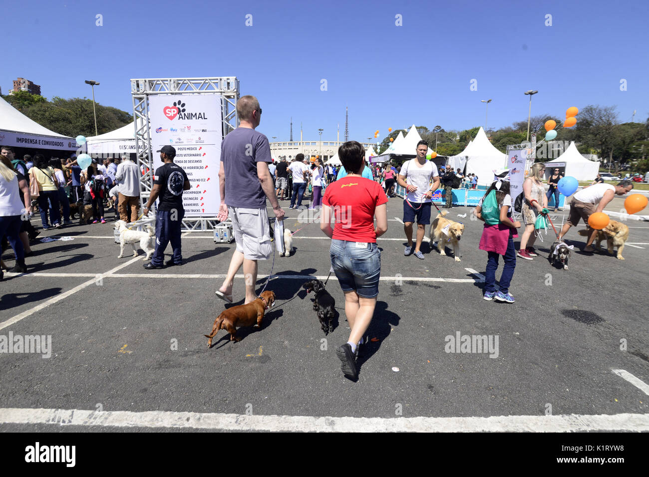 Sao Paulo, Brazil. 27th August, 2017.Several families took their pets on Sunday (27) to participate in the SP Animal event, in Charles Miller Square, West Zone of Sao Paulo.Organized by the City of Sao Paulo and by partner companies, the space had different services and activities Welfare of animals. The actions mark the vaccination campaign against rabies in the municipality. Credit: Cris Faga/ZUMA Wire/Alamy Live News Stock Photo