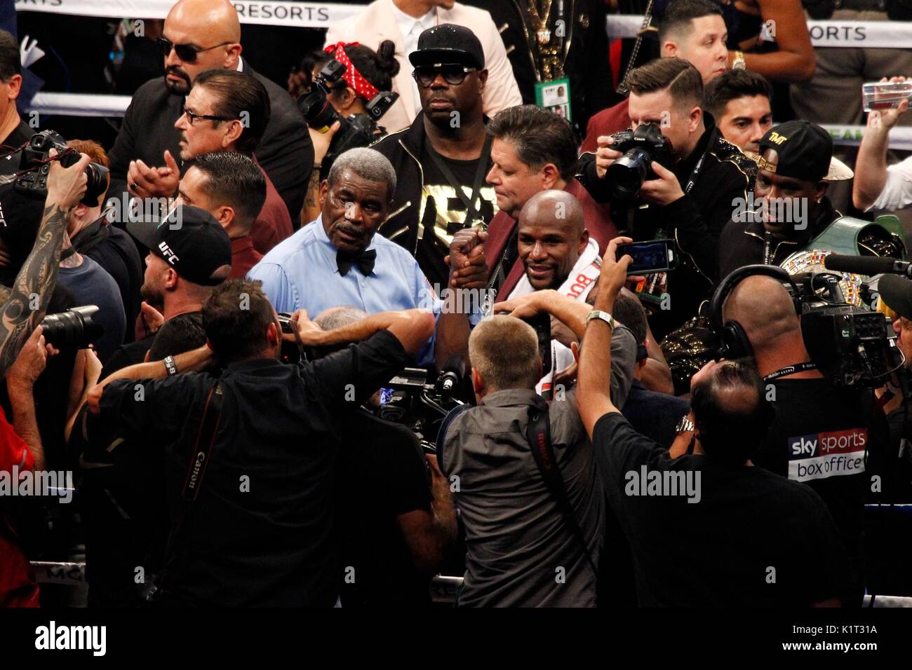 Las Vegas, NV, USA. 26th Aug, 2017. Referee Robert Byrd, Floyd Mayweather in attendance for Floyd Mayweather VS. Conor McGregor Fight, T-Mobile Arena, Las Vegas, NV August 26, 2017. Credit: JA/Everett Collection/Alamy Live News Stock Photo