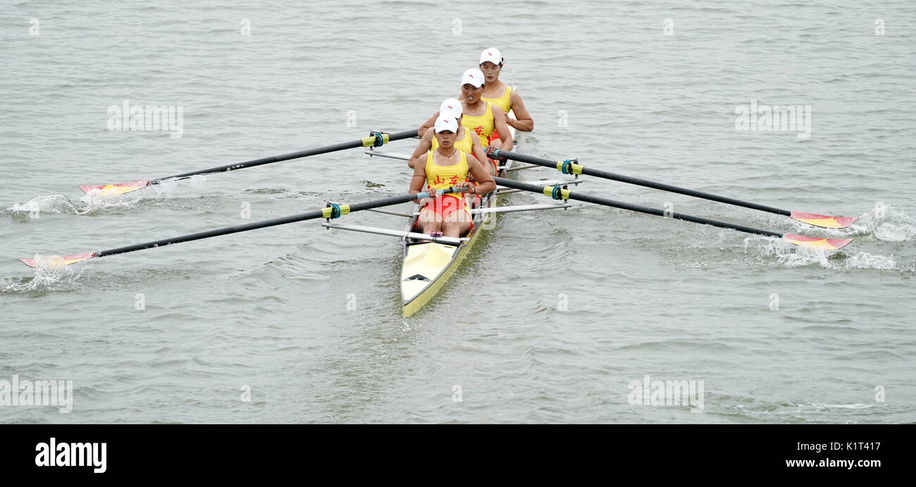 Tianjin. 28th Aug, 2017. Shandong rowing team compete during the women ...