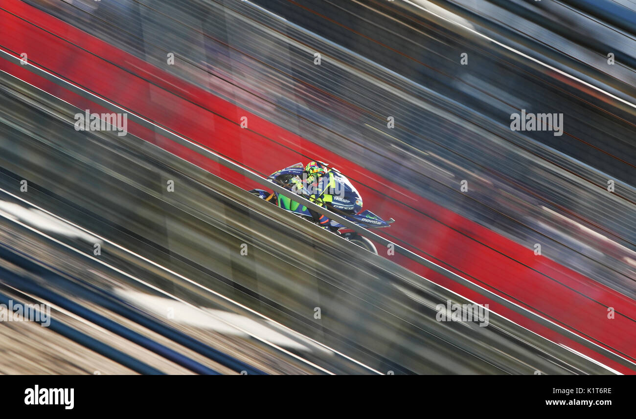 Moviestar Yamaha's Valentino Rossi during warm up for the British Moto Grand Prix at Silverstone, Towcester. Stock Photo