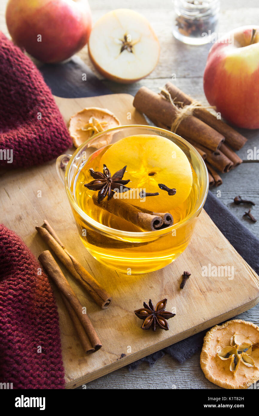 Hot drink (apple tea, punch) with cinnamon stick, star anise and clove