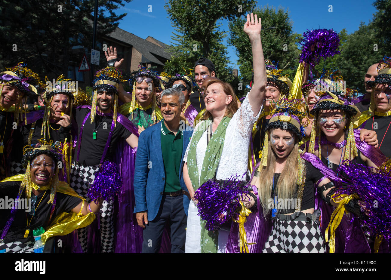 Mayor of London, Sadiq Khan with MP for Kensington, Emma Dent Coad at the Notting Hill carnival 2017.They both spoke about the Grenfell Tower tragedy Stock Photo