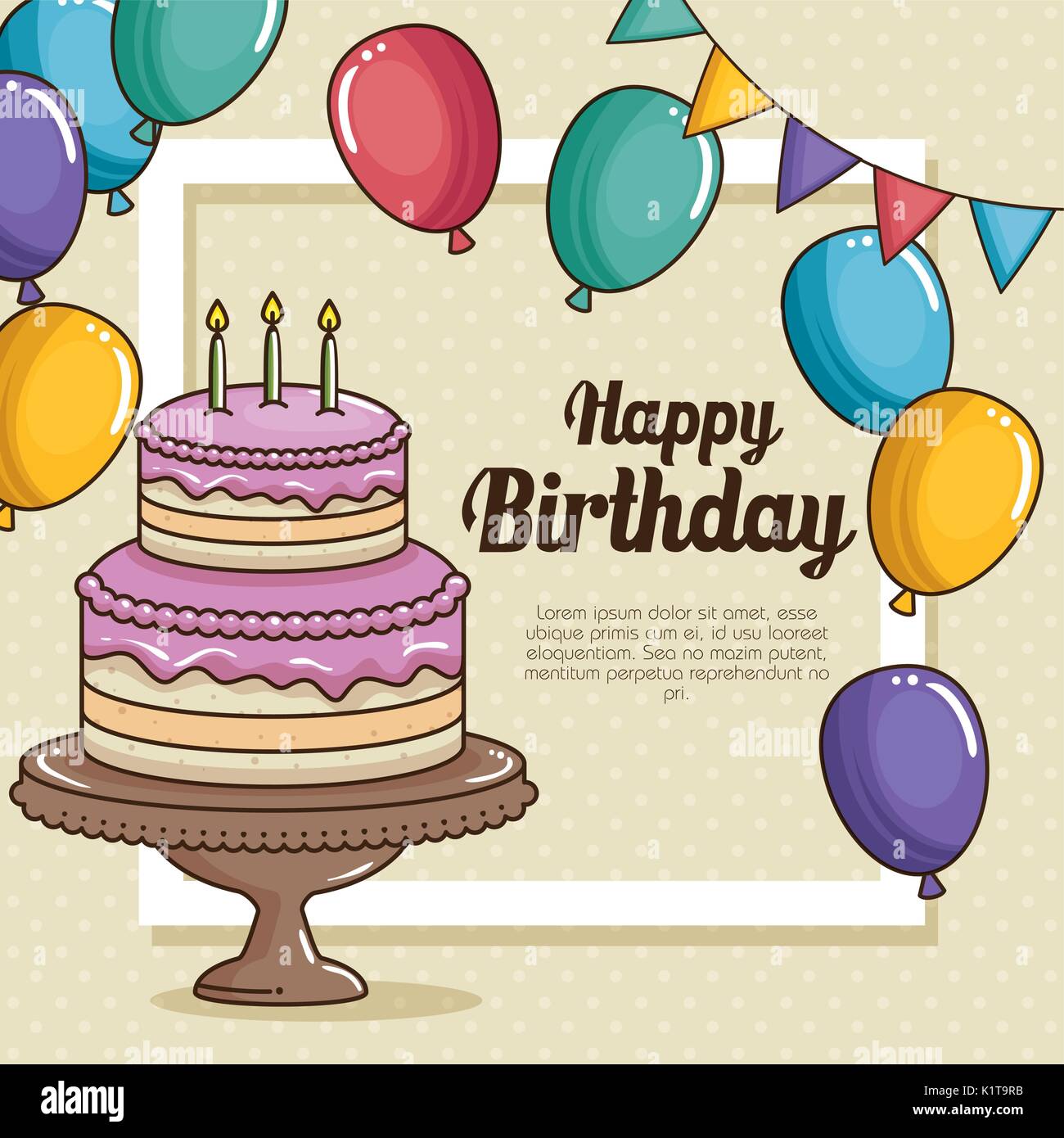 Cake and balloons of Happy birthday and celebration theme Vector ...