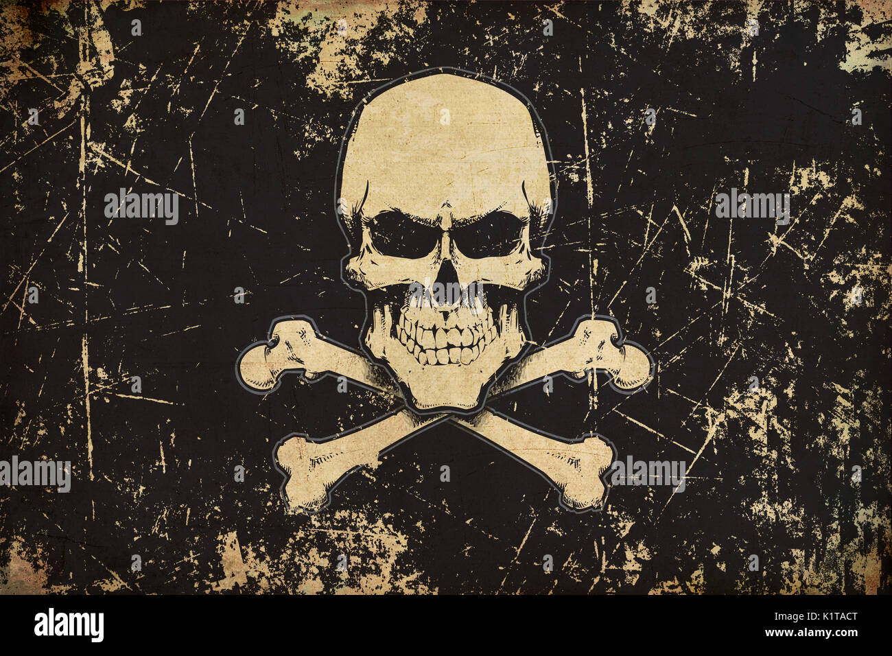 Vector illustration of a waving pirate flag, skull and crossbones Stock ...