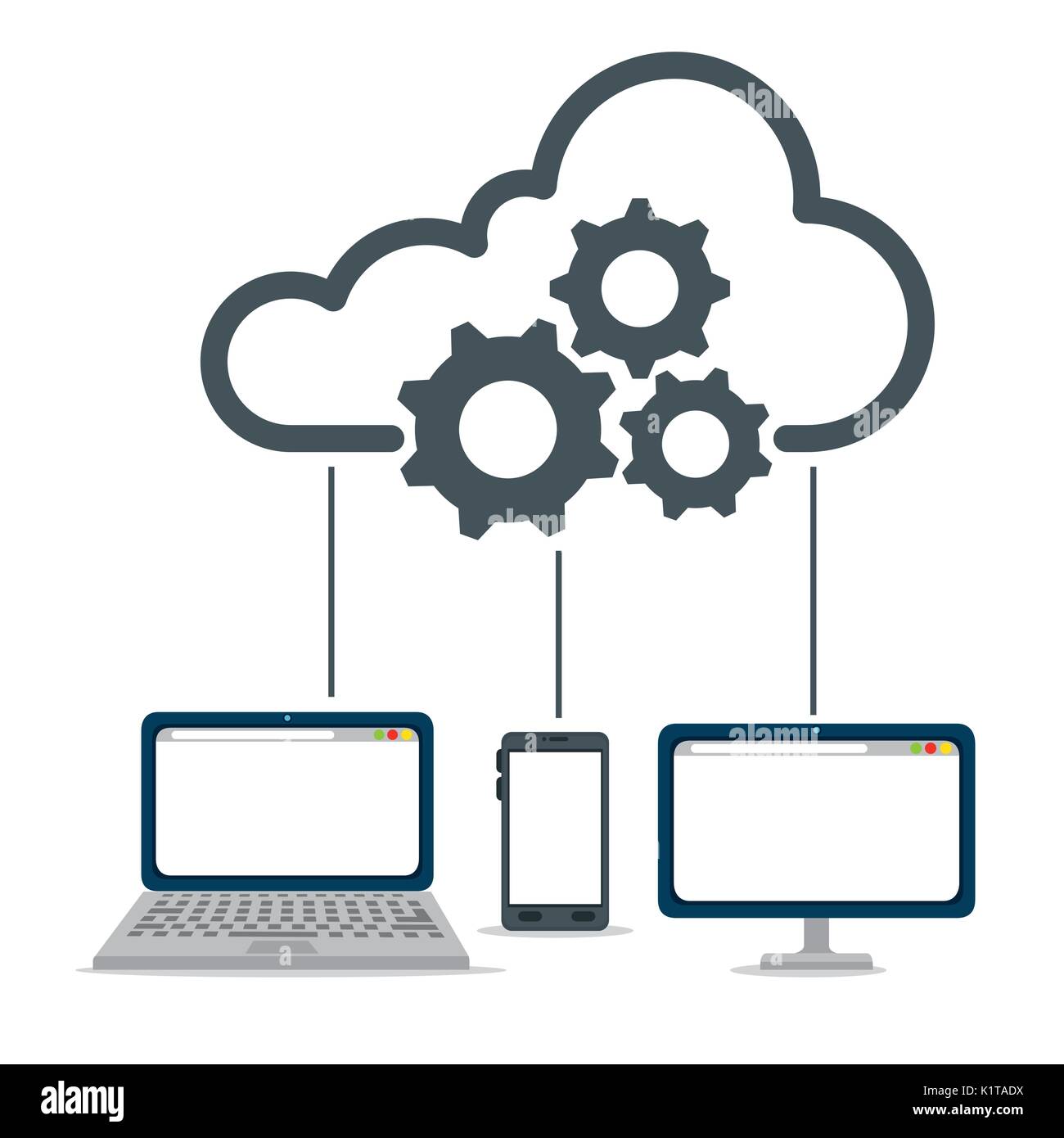 Computer laptop and smartphone of cloud computing and services theme