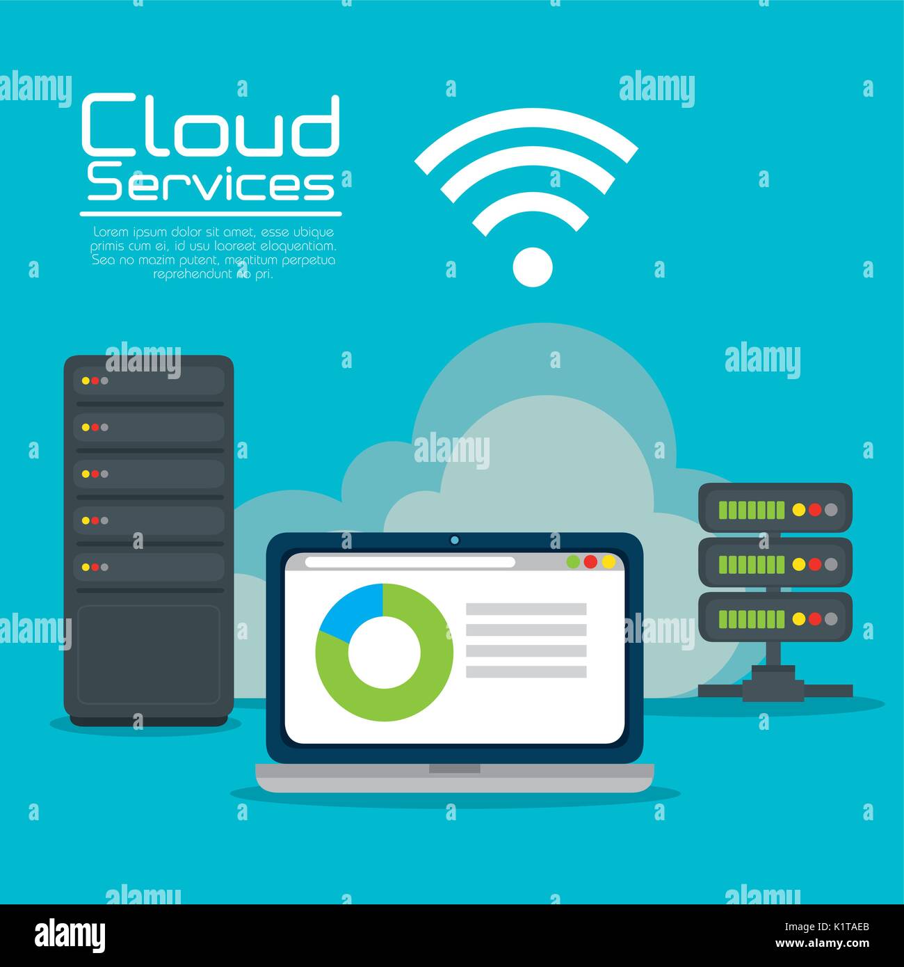 Laptop of Cloud computing and services theme Vector illustration Stock ...