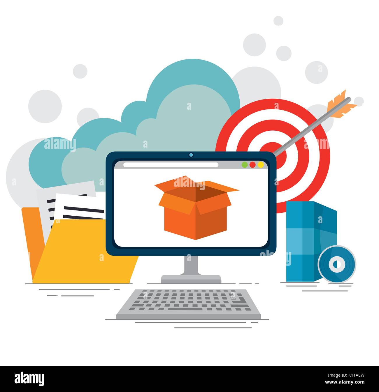 Computer target and file of Cloud computing and services theme Vector