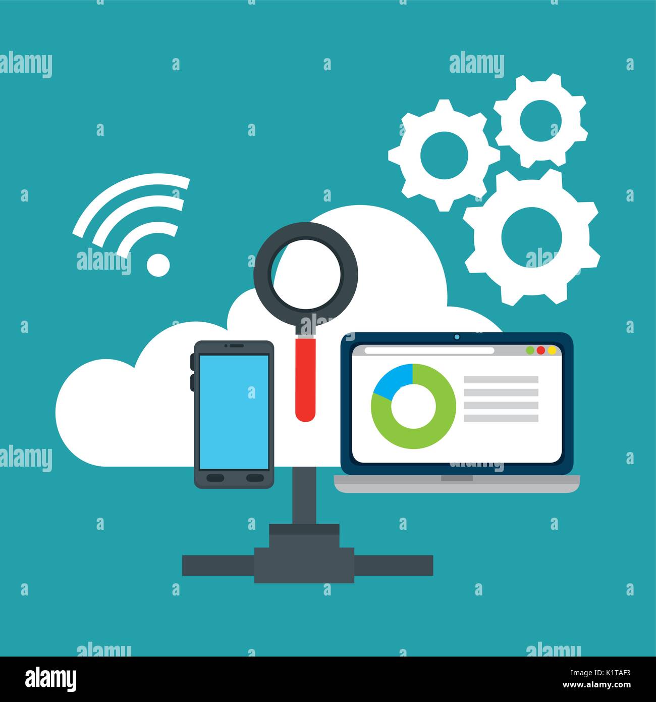 Smartphone and laptop of Cloud computing and services theme Vector ...