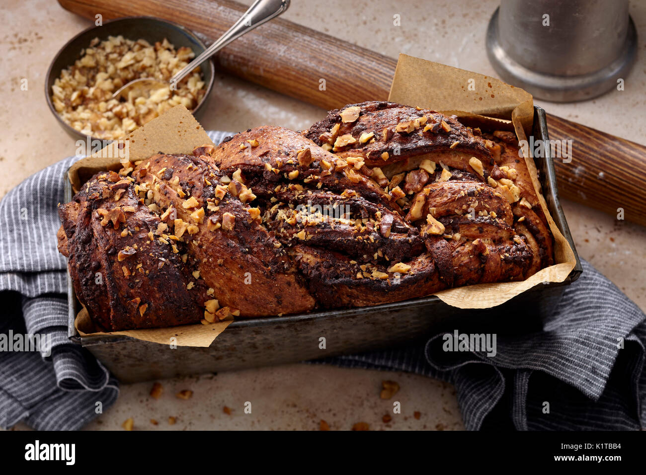 Dairy free loaf shaped chocolate babka hires stock photography and
