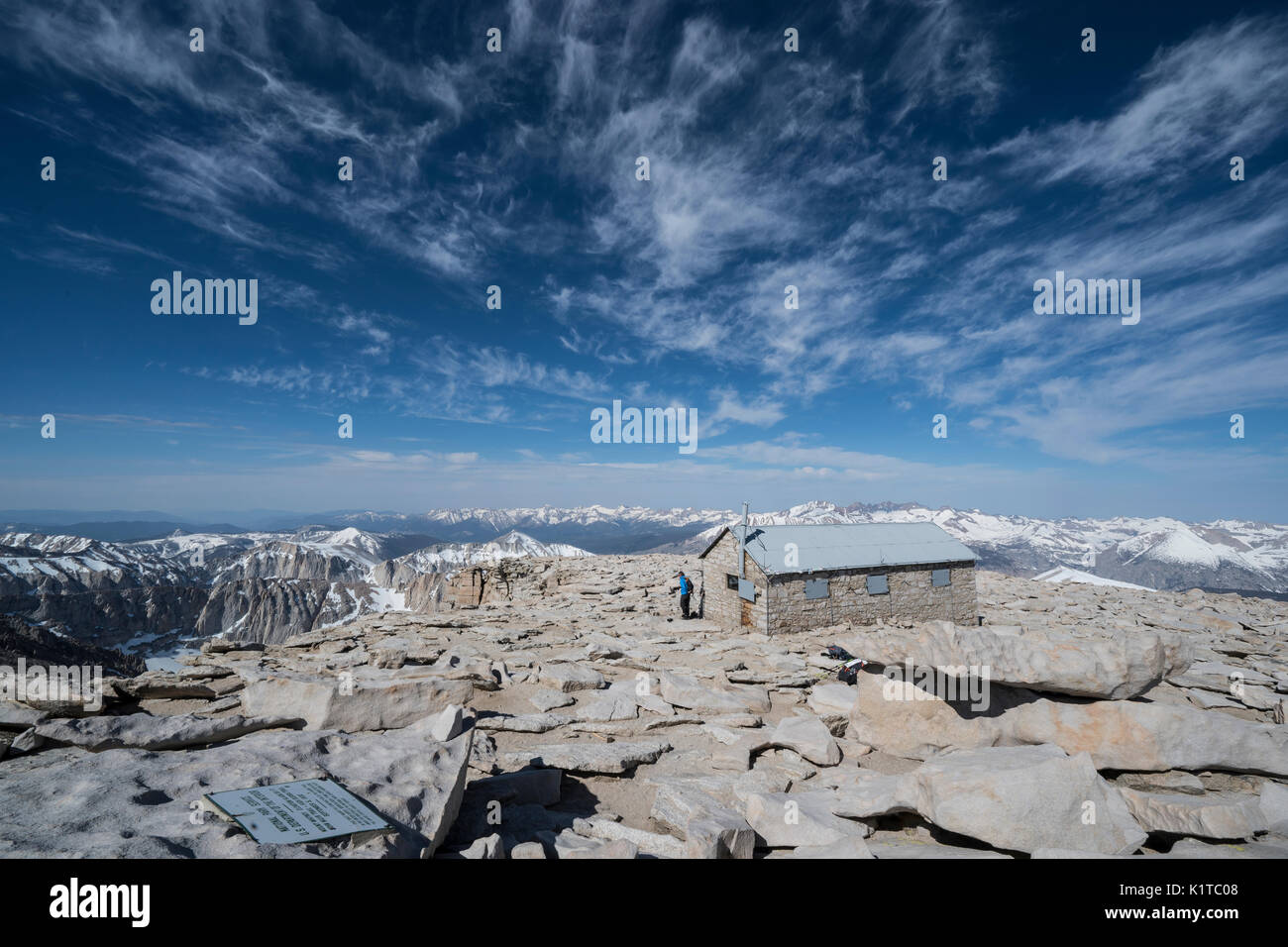 A view of the Mount Whitney Summit Shelter on the top of Mt. Whitney
