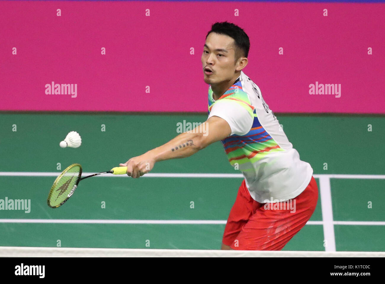 China's Lin Dan during the mens singles final on day seven of the 2017 BWF World Championships at the Emirates Arena, Glasgow. Stock Photo