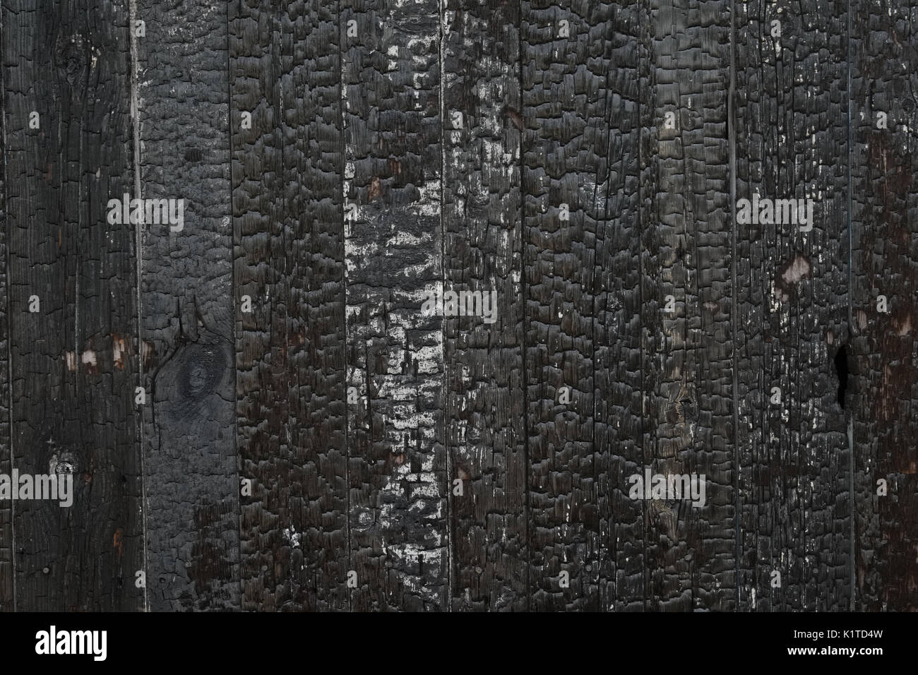 Burned boards, vertical texture Stock Photo
